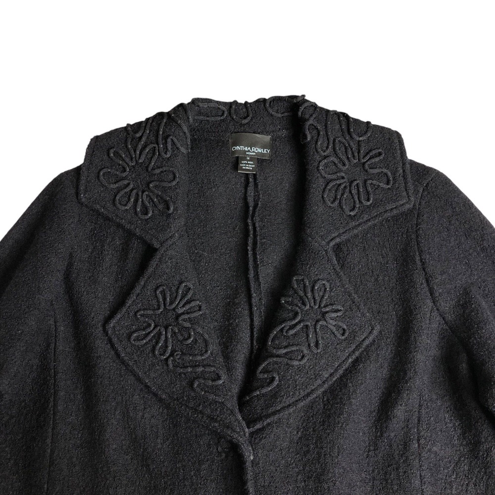 Cynthia Rowley Jacket Women 1X Black Wool Textured Snap Notch Collar Pocket Coat - Picture 2 of 16